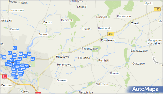 mapa Tadeuszewo, Tadeuszewo na mapie Targeo