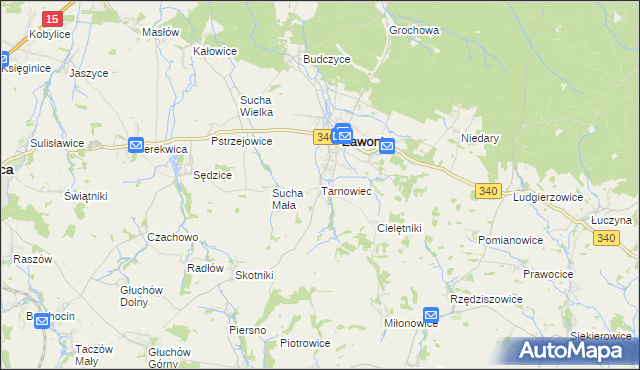 mapa Tarnowiec gmina Zawonia, Tarnowiec gmina Zawonia na mapie Targeo