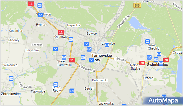 mapa Tarnowskie Góry, Tarnowskie Góry na mapie Targeo