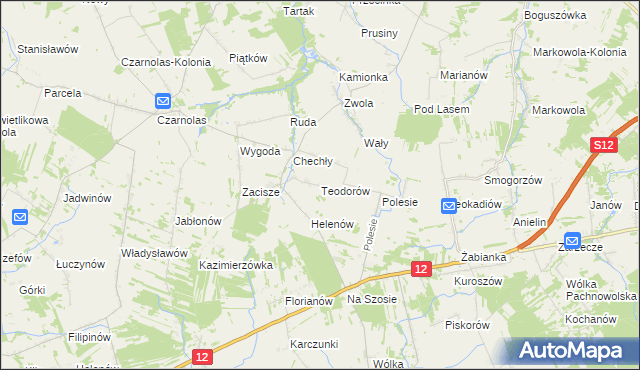 mapa Teodorów gmina Policzna, Teodorów gmina Policzna na mapie Targeo