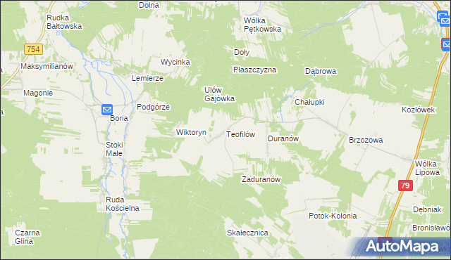 mapa Teofilów gmina Tarłów, Teofilów gmina Tarłów na mapie Targeo