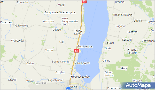 mapa Tomisławice gmina Warta, Tomisławice gmina Warta na mapie Targeo