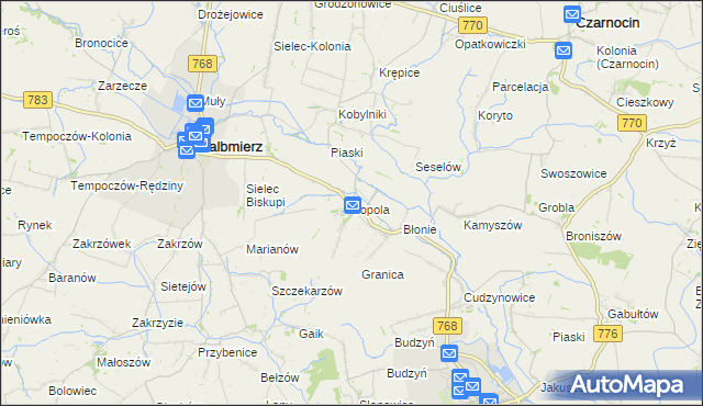 mapa Topola gmina Skalbmierz, Topola gmina Skalbmierz na mapie Targeo