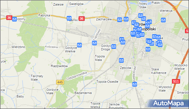 mapa Topola Mała, Topola Mała na mapie Targeo