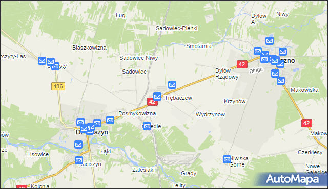 mapa Trębaczew gmina Działoszyn, Trębaczew gmina Działoszyn na mapie Targeo