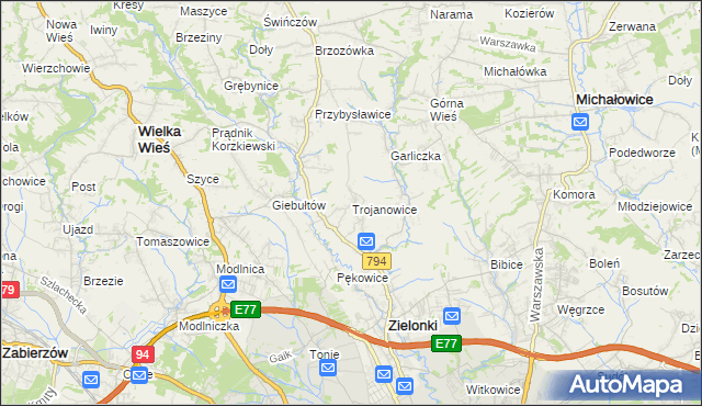 mapa Trojanowice gmina Zielonki, Trojanowice gmina Zielonki na mapie Targeo