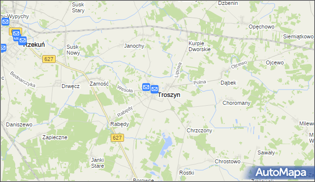 mapa Troszyn powiat ostrołęcki, Troszyn powiat ostrołęcki na mapie Targeo