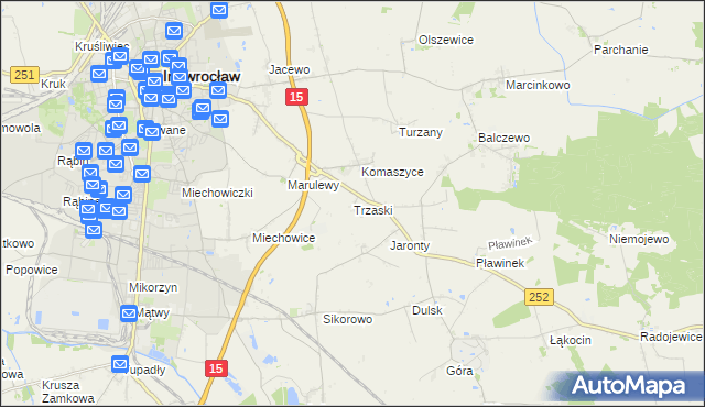 mapa Trzaski gmina Inowrocław, Trzaski gmina Inowrocław na mapie Targeo