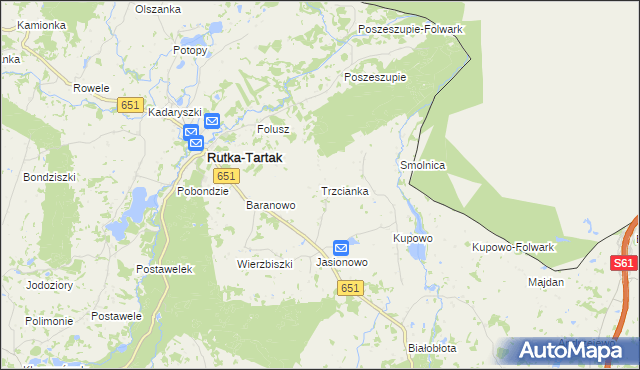mapa Trzcianka gmina Rutka-Tartak, Trzcianka gmina Rutka-Tartak na mapie Targeo