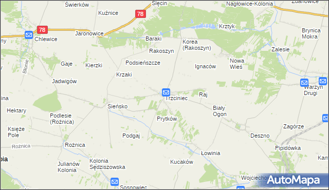 mapa Trzciniec gmina Nagłowice, Trzciniec gmina Nagłowice na mapie Targeo