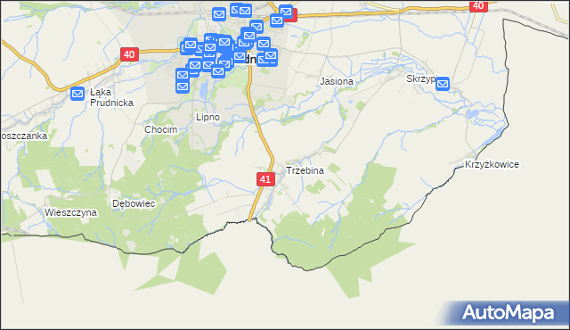 mapa Trzebina gmina Lubrza, Trzebina gmina Lubrza na mapie Targeo