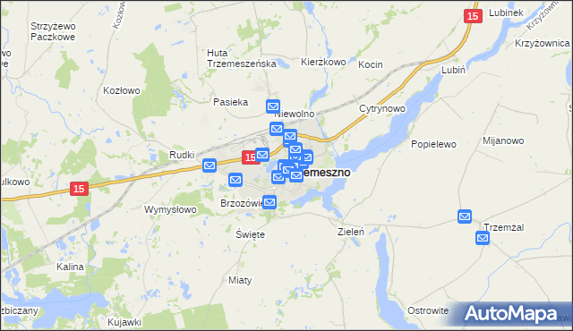 mapa Trzemeszno powiat gnieźnieński, Trzemeszno powiat gnieźnieński na mapie Targeo