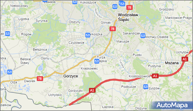 mapa Turza Śląska, Turza Śląska na mapie Targeo
