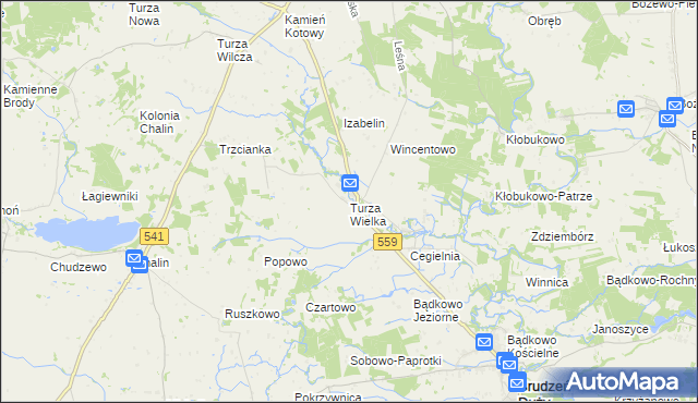 mapa Turza Wielka gmina Brudzeń Duży, Turza Wielka gmina Brudzeń Duży na mapie Targeo