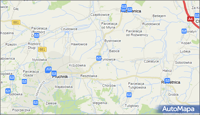 mapa Tyniowice, Tyniowice na mapie Targeo