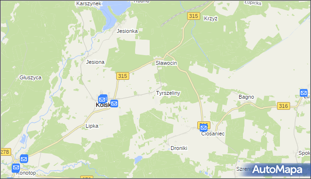 mapa Tyrszeliny, Tyrszeliny na mapie Targeo