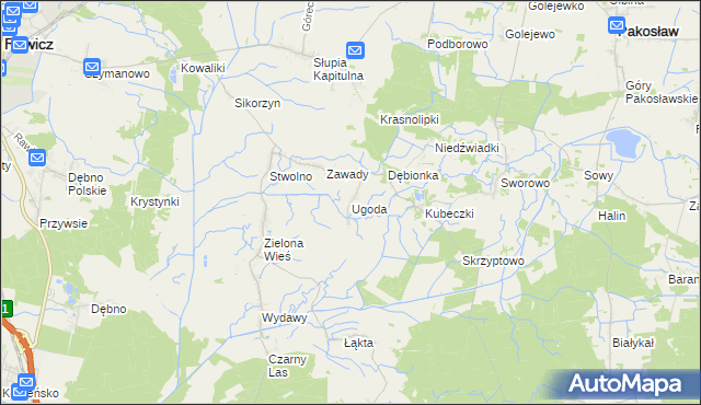 mapa Ugoda gmina Rawicz, Ugoda gmina Rawicz na mapie Targeo