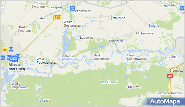 mapa Ulaski Gostomskie, Ulaski Gostomskie na mapie Targeo