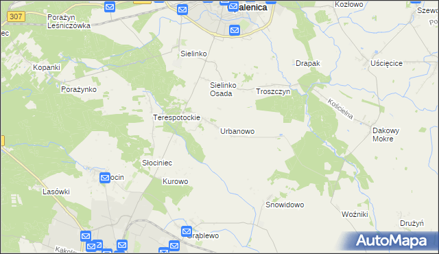 mapa Urbanowo gmina Opalenica, Urbanowo gmina Opalenica na mapie Targeo