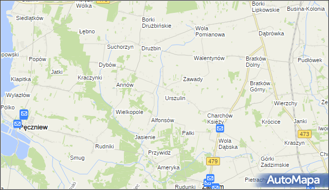 mapa Urszulin gmina Zadzim, Urszulin gmina Zadzim na mapie Targeo