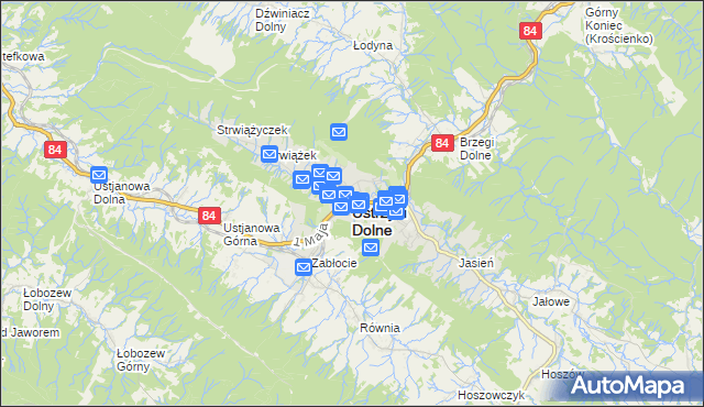 mapa Ustrzyki Dolne, Ustrzyki Dolne na mapie Targeo