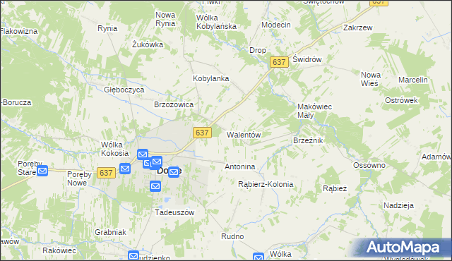 mapa Walentów gmina Dobre, Walentów gmina Dobre na mapie Targeo