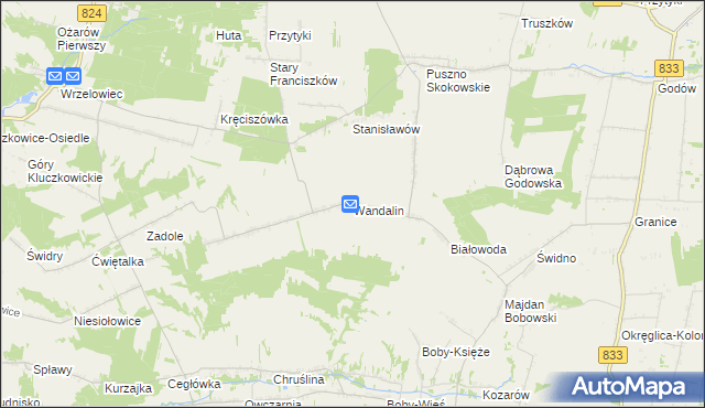 mapa Wandalin gmina Opole Lubelskie, Wandalin gmina Opole Lubelskie na mapie Targeo