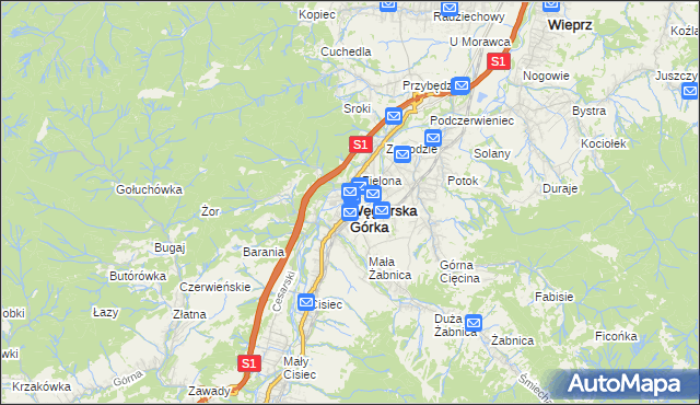 mapa Węgierska Górka, Węgierska Górka na mapie Targeo