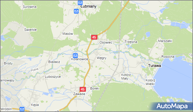 mapa Węgry gmina Turawa, Węgry gmina Turawa na mapie Targeo
