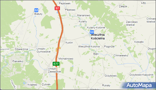 mapa Wieczfnia-Kolonia, Wieczfnia-Kolonia na mapie Targeo