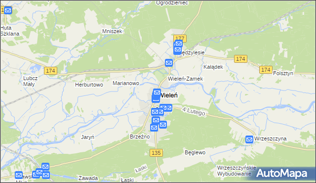 mapa Wieleń powiat czarnkowsko-trzcianecki, Wieleń powiat czarnkowsko-trzcianecki na mapie Targeo