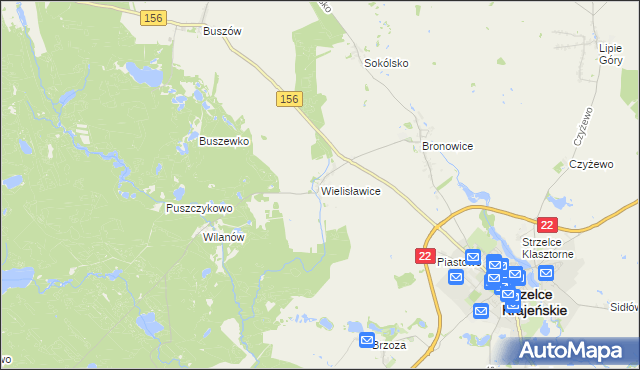 mapa Wielisławice gmina Strzelce Krajeńskie, Wielisławice gmina Strzelce Krajeńskie na mapie Targeo