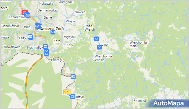 mapa Wierchomla Wielka, Wierchomla Wielka na mapie Targeo