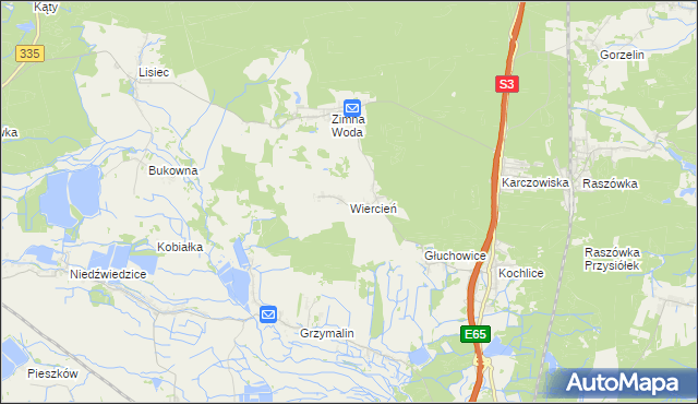 mapa Wiercień gmina Lubin, Wiercień gmina Lubin na mapie Targeo