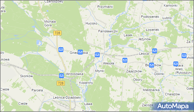 mapa Wierna Rzeka, Wierna Rzeka na mapie Targeo
