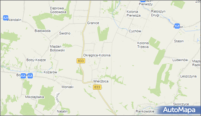 mapa Wierzbica-Kolonia gmina Urzędów, Wierzbica-Kolonia gmina Urzędów na mapie Targeo