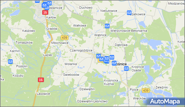 mapa Wierzchowice gmina Krośnice, Wierzchowice gmina Krośnice na mapie Targeo