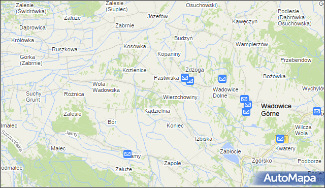 mapa Wierzchowiny gmina Wadowice Górne, Wierzchowiny gmina Wadowice Górne na mapie Targeo