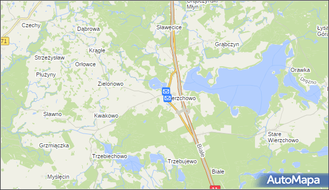 mapa Wierzchowo gmina Szczecinek, Wierzchowo gmina Szczecinek na mapie Targeo