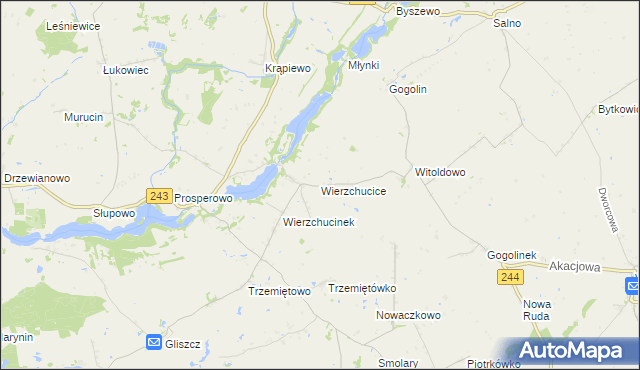 mapa Wierzchucice gmina Sicienko, Wierzchucice gmina Sicienko na mapie Targeo