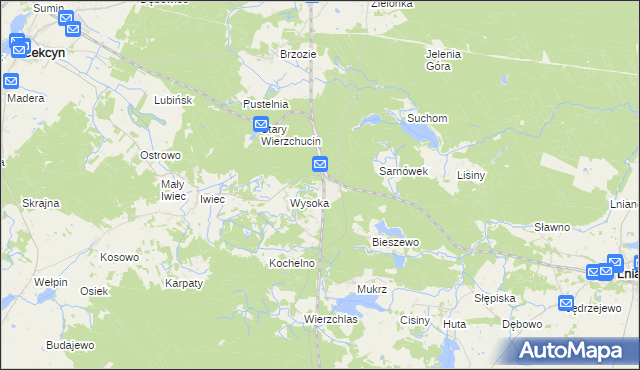 mapa Wierzchucin gmina Cekcyn, Wierzchucin gmina Cekcyn na mapie Targeo