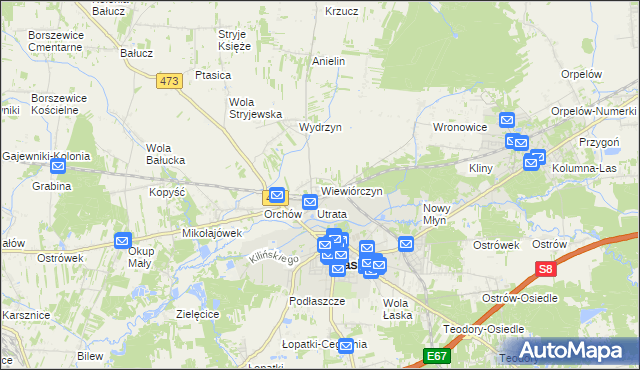 mapa Wiewiórczyn gmina Łask, Wiewiórczyn gmina Łask na mapie Targeo