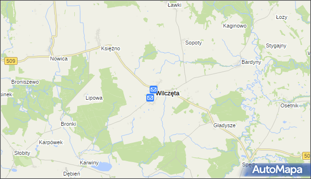 mapa Wilczęta, Wilczęta na mapie Targeo