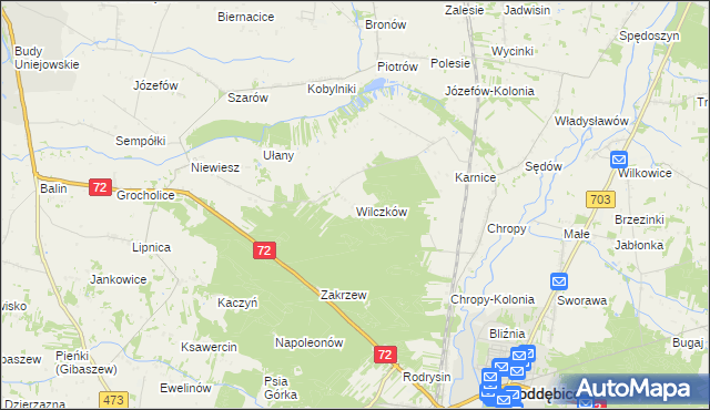 mapa Wilczków gmina Poddębice, Wilczków gmina Poddębice na mapie Targeo