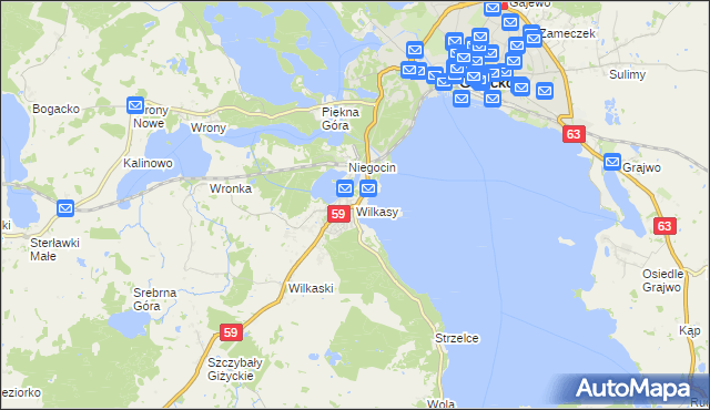 mapa Wilkasy gmina Giżycko, Wilkasy gmina Giżycko na mapie Targeo