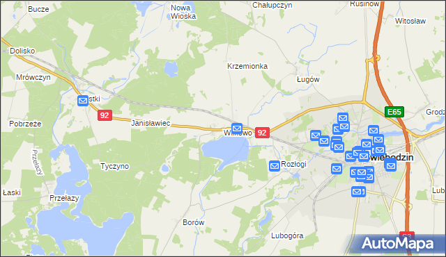 mapa Wilkowo gmina Świebodzin, Wilkowo gmina Świebodzin na mapie Targeo