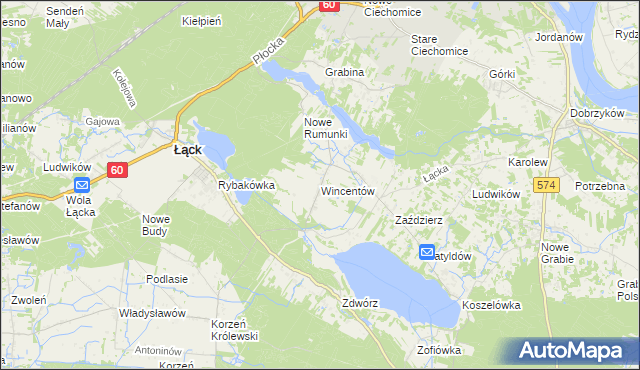 mapa Wincentów gmina Łąck, Wincentów gmina Łąck na mapie Targeo