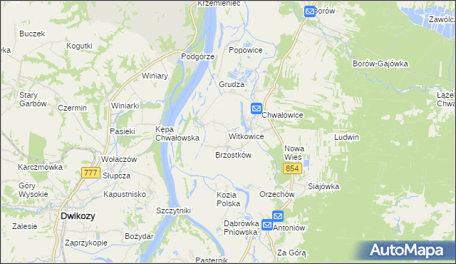 mapa Witkowice gmina Radomyśl nad Sanem, Witkowice gmina Radomyśl nad Sanem na mapie Targeo