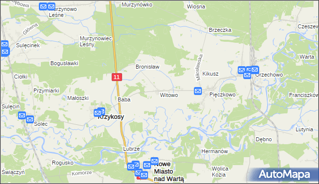 mapa Witowo gmina Krzykosy, Witowo gmina Krzykosy na mapie Targeo