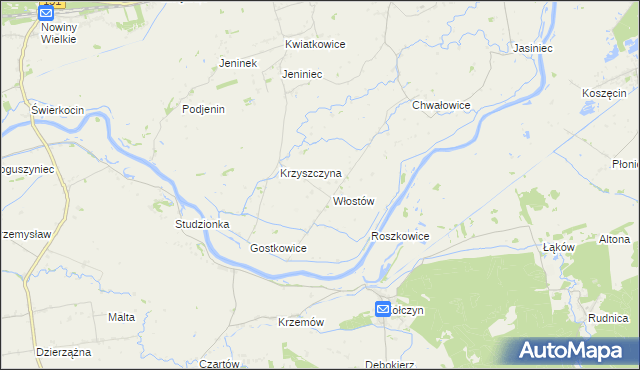 mapa Włostów gmina Bogdaniec, Włostów gmina Bogdaniec na mapie Targeo